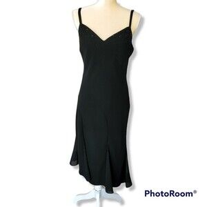 Jones New York Womens Slip Dress Black Size 10 Beading Asymmetric Midi NWT